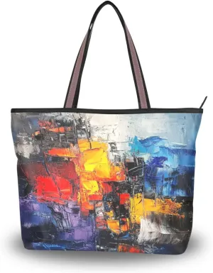 JSTEL Tote Bag for Women with Zipper,Polyester Tote Purse Holiday Tote Bag Work Handbag Women Gift