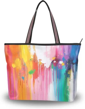 JSTEL Tote Bag for Women with Zipper,Polyester Tote Purse Holiday Tote Bag Work Handbag Women Gift