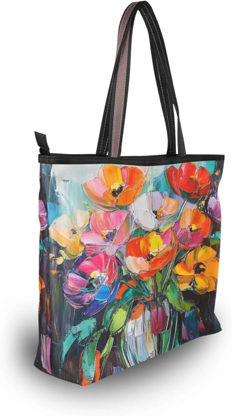 JSTEL Tote Bag for Women with Zipper,Polyester Tote Purse Holiday Tote Bag Work Handbag Women Gift