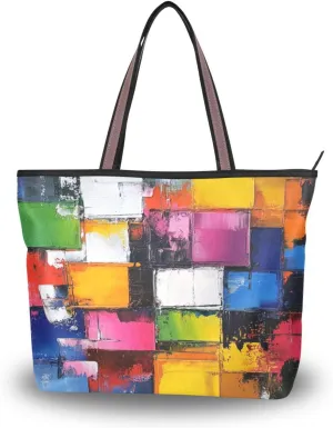 JSTEL Tote Bag for Women with Zipper,Polyester Tote Purse Holiday Tote Bag Work Handbag Women Gift