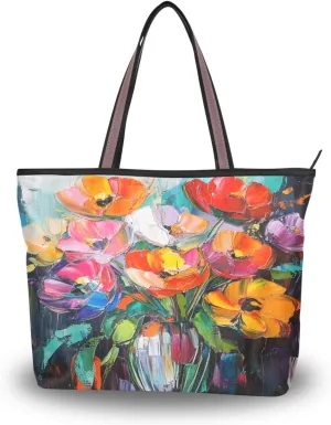 JSTEL Tote Bag for Women with Zipper,Polyester Tote Purse Holiday Tote Bag Work Handbag Women Gift