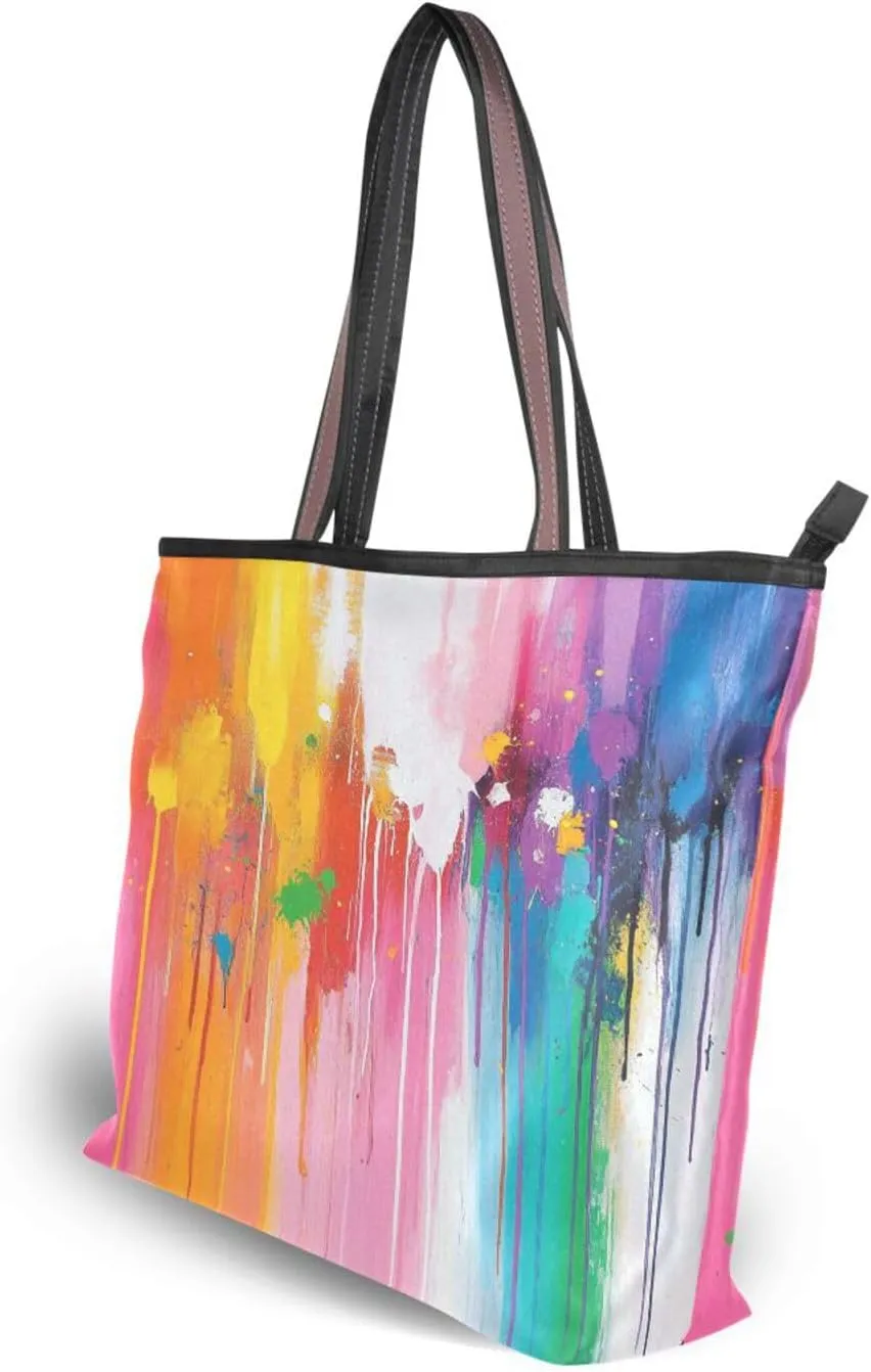 JSTEL Tote Bag for Women with Zipper,Polyester Tote Purse Holiday Tote Bag Work Handbag Women Gift