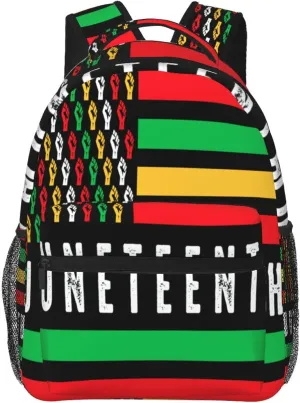 Juneteenth African American Flag Fist Backpack Lightweight Laptop Backpack Casual Daypack Travel Double Shoulder Bag For Women Men