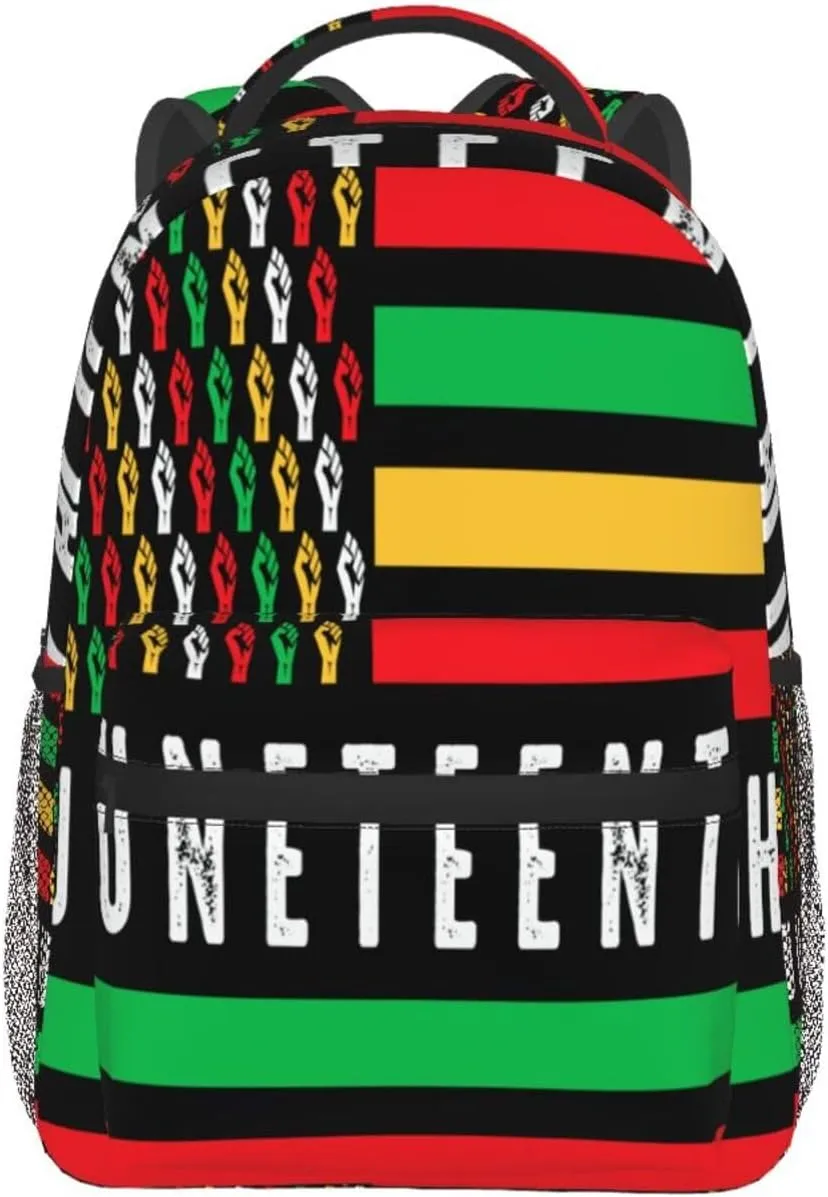 Juneteenth African American Flag Fist Backpack Lightweight Laptop Backpack Casual Daypack Travel Double Shoulder Bag For Women Men