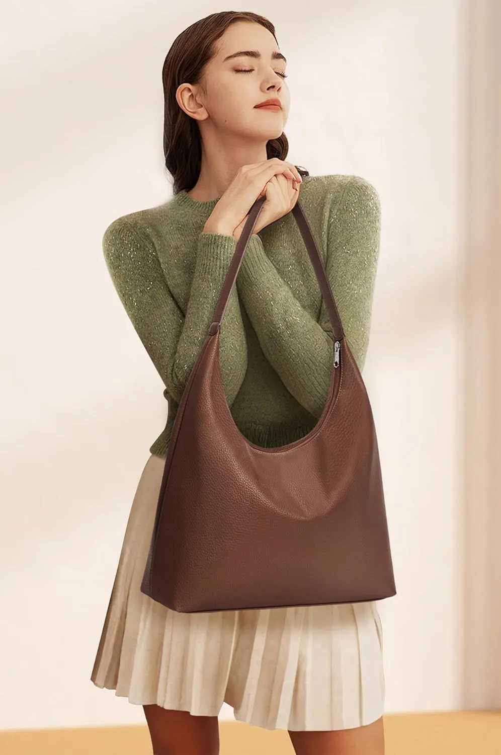 KALIDI Casual Tote Bag Vegan Leather Hobo Zipper Work Bag Weekender Shoulder for Women Shoulder Travel Purse