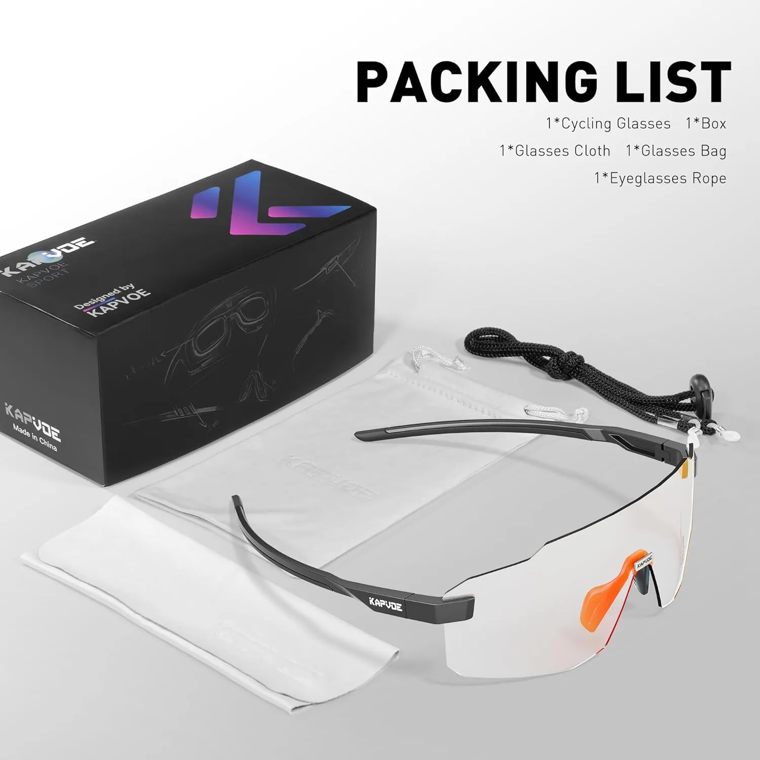 KAPVOE Photochromic Cycling Glasses for Men Women Sport Sunglasses UV Protection Driving Mountain Running MTB Frameless K341