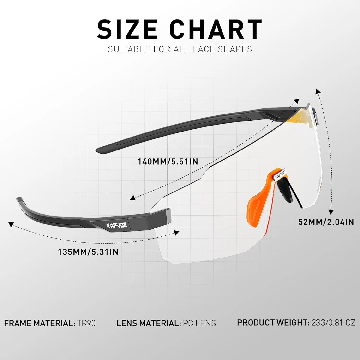 KAPVOE Photochromic Cycling Glasses for Men Women Sport Sunglasses UV Protection Driving Mountain Running MTB Frameless K341