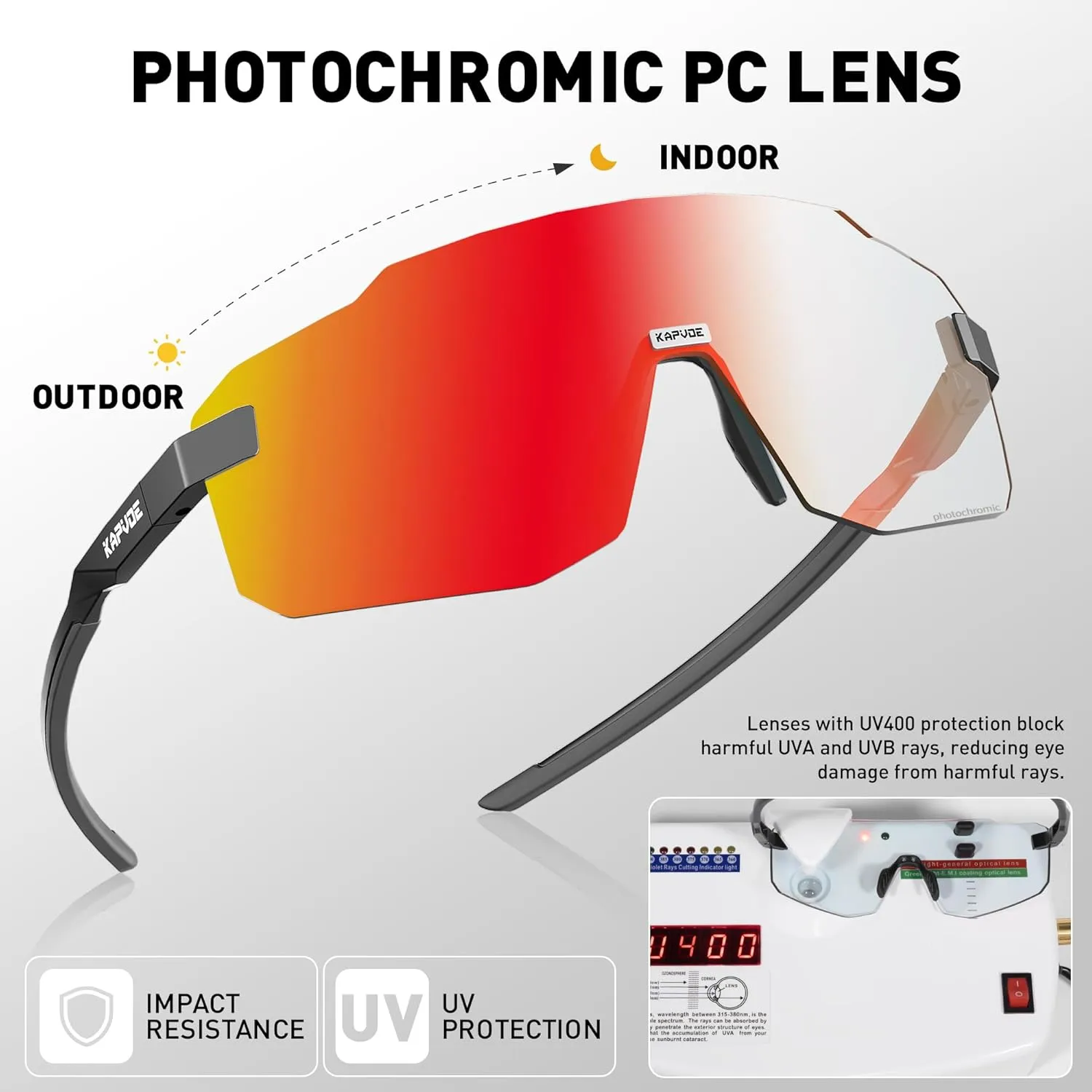 KAPVOE Photochromic Cycling Glasses for Men Women Sport Sunglasses UV Protection Driving Mountain Running MTB Frameless K341