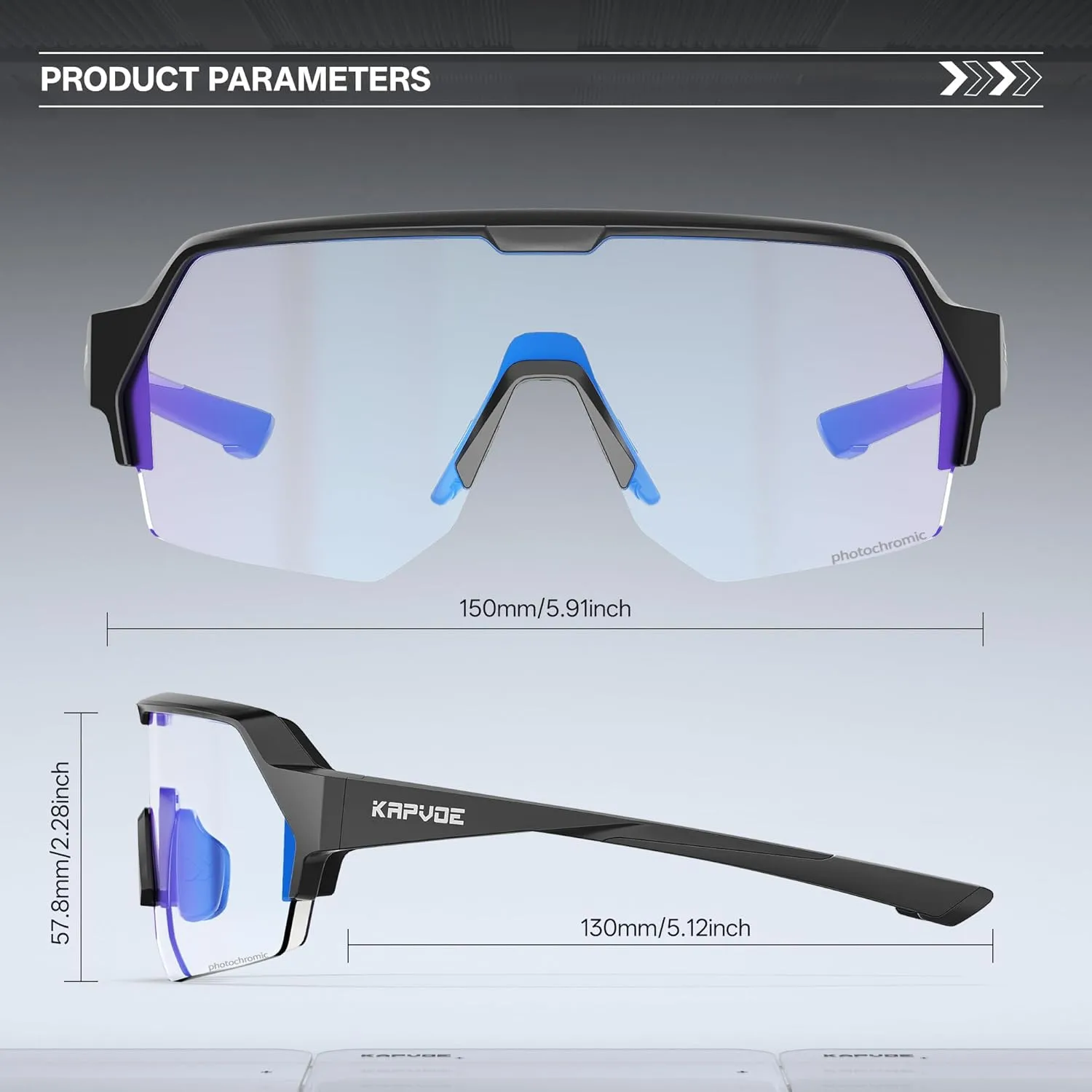 KAPVOE Photochromic Cycling Glasses for Men Women with UV400 Protection Sports Sunglasses for Biking Running MTB K360