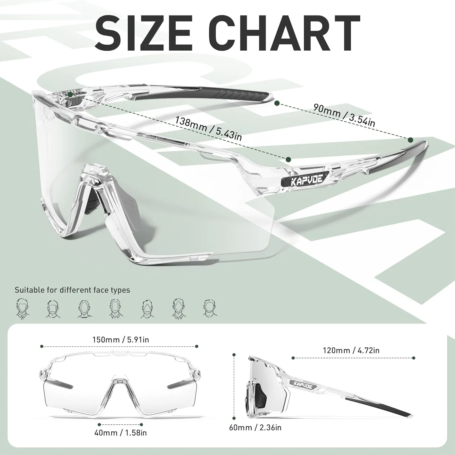KAPVOE Photochromic Cycling Glasses Men Women Clear Mountain Bike Sunglasses MTB Bicycle Riding Sports Triathlon - K170