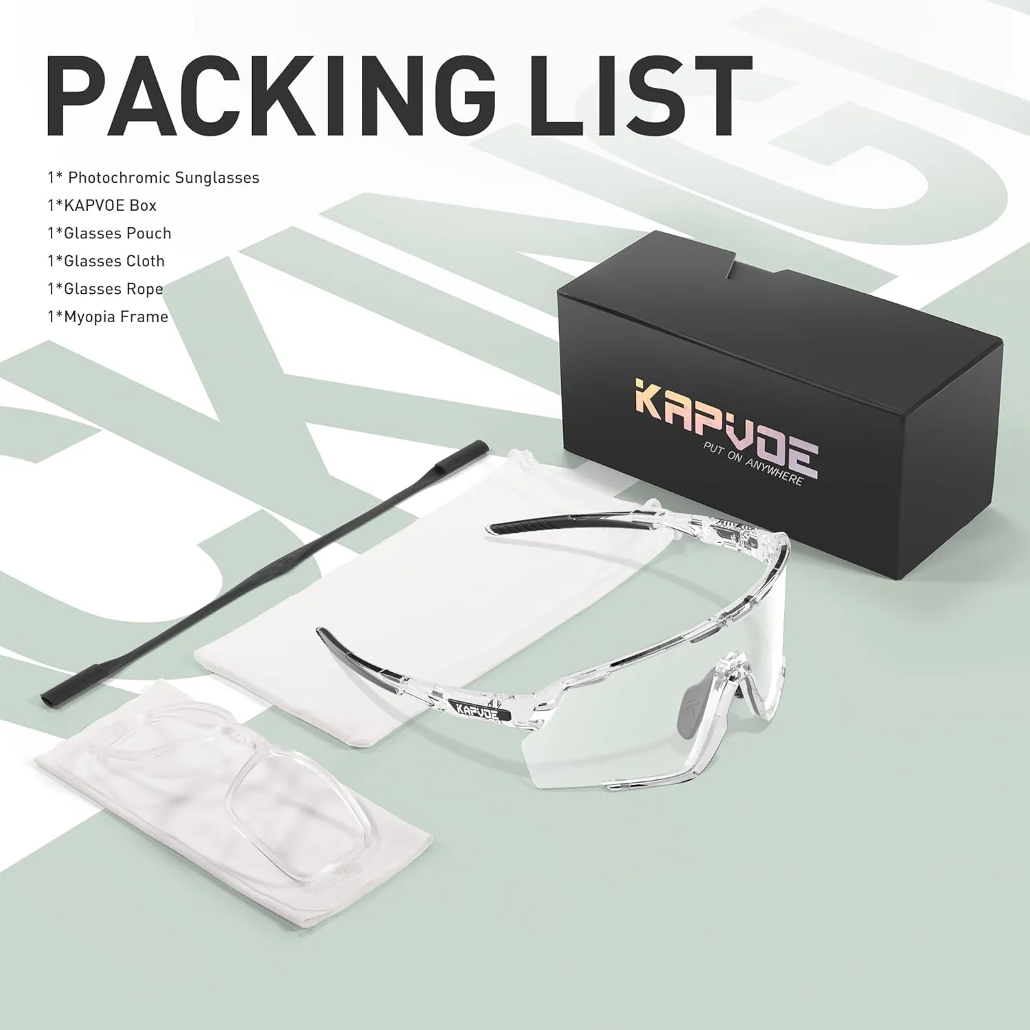 KAPVOE Photochromic Cycling Glasses Men Women Clear Mountain Bike Sunglasses MTB Bicycle Riding Sports Triathlon - K170