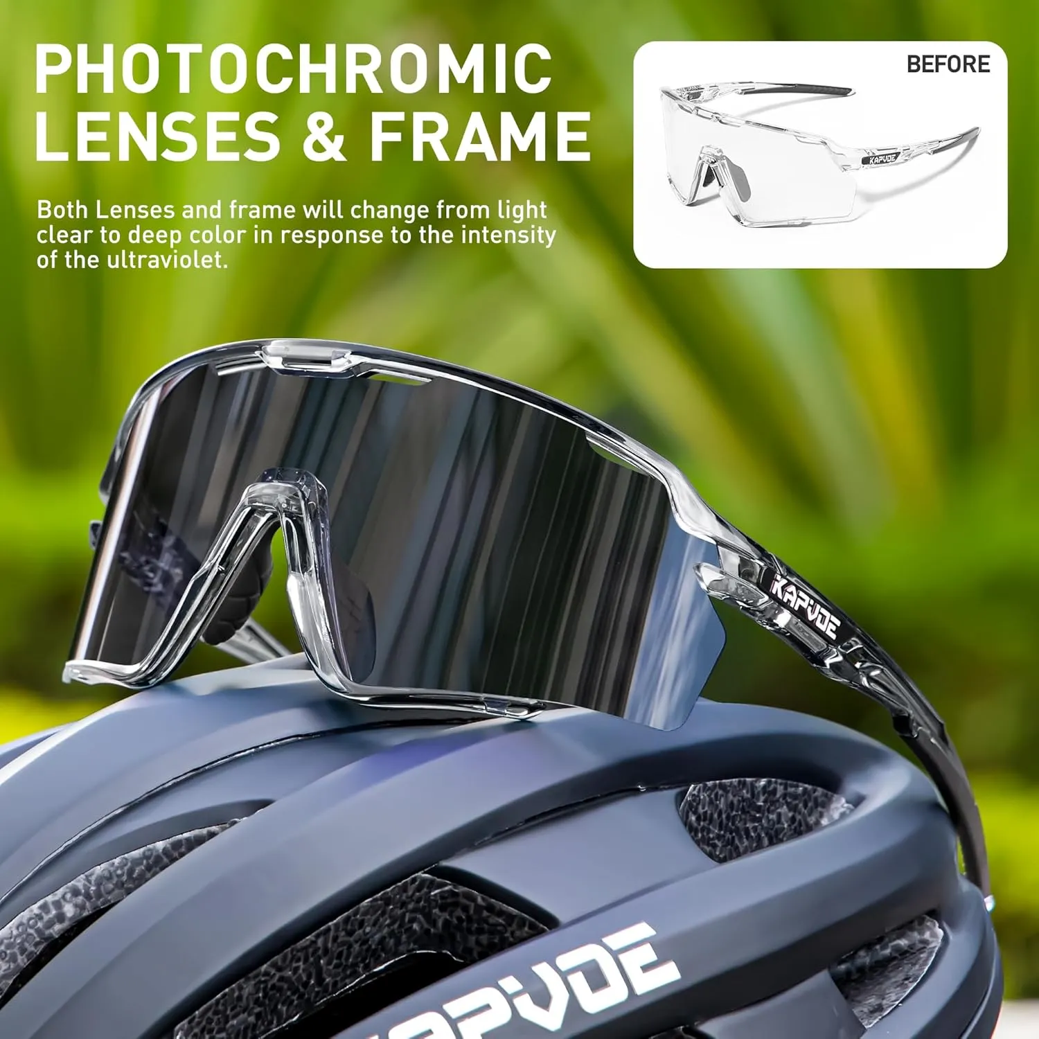 KAPVOE Photochromic Cycling Glasses Men Women Clear Mountain Bike Sunglasses MTB Bicycle Riding Sports Triathlon - K170