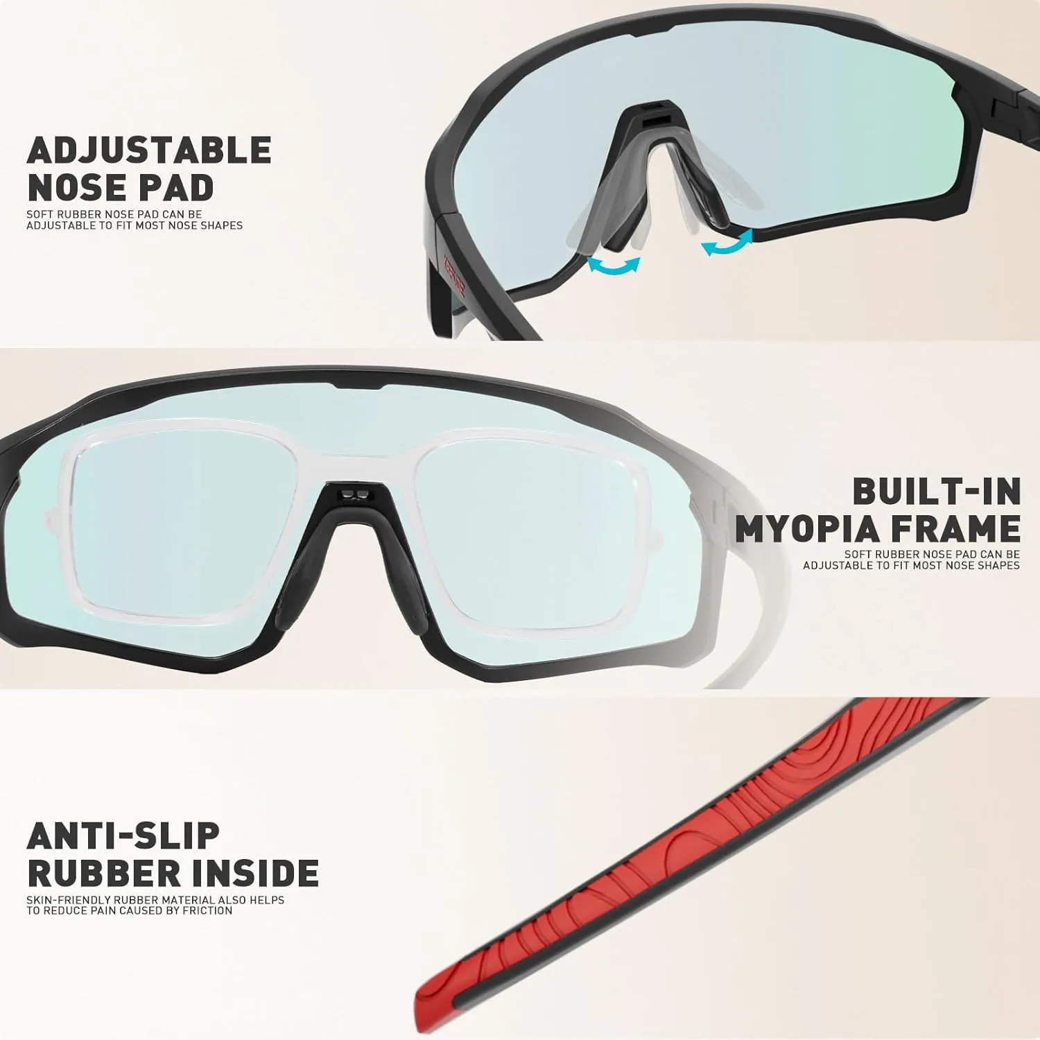 KAPVOE Photochromic Cycling Glasses Men Women Clear Mountain Bike Sunglasses MTB Sports Transition Triathlon Running - K93