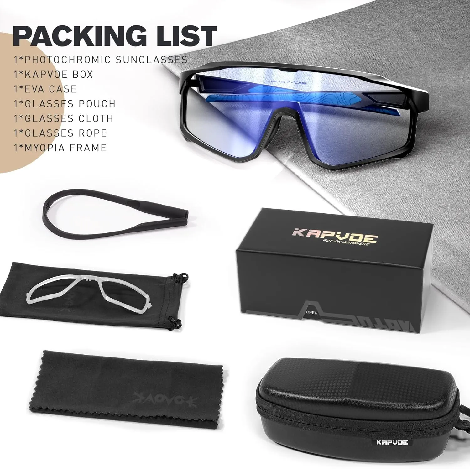KAPVOE Photochromic Cycling Glasses Men Women Clear Mountain Bike Sunglasses MTB Sports Transition Triathlon Running - K93