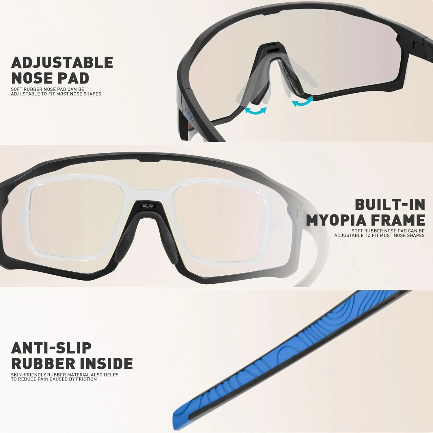 KAPVOE Photochromic Cycling Glasses Men Women Clear Mountain Bike Sunglasses MTB Sports Transition Triathlon Running - K93