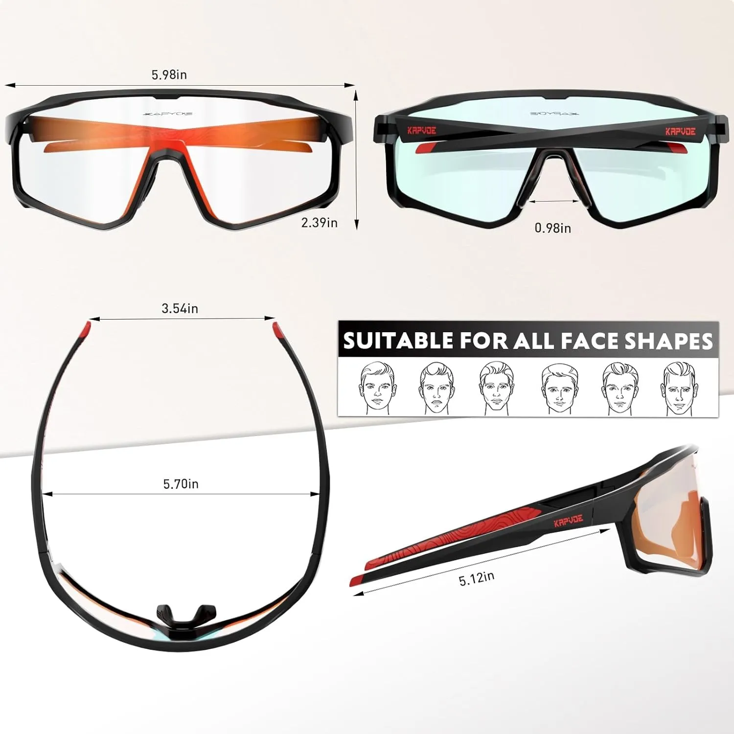 KAPVOE Photochromic Cycling Glasses Men Women Clear Mountain Bike Sunglasses MTB Sports Transition Triathlon Running - K93