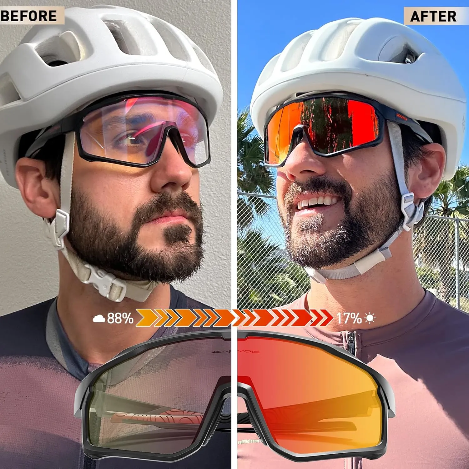 KAPVOE Photochromic Cycling Glasses Men Women Clear Mountain Bike Sunglasses MTB Sports Transition Triathlon Running - K93