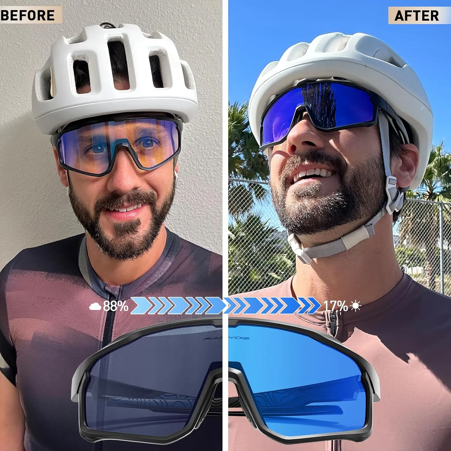 KAPVOE Photochromic Cycling Glasses Men Women Clear Mountain Bike Sunglasses MTB Sports Transition Triathlon Running - K93