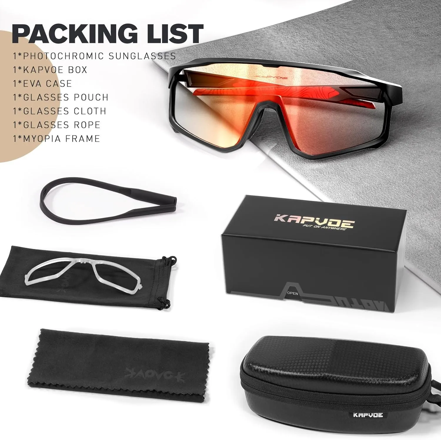 KAPVOE Photochromic Cycling Glasses Men Women Clear Mountain Bike Sunglasses MTB Sports Transition Triathlon Running - K93