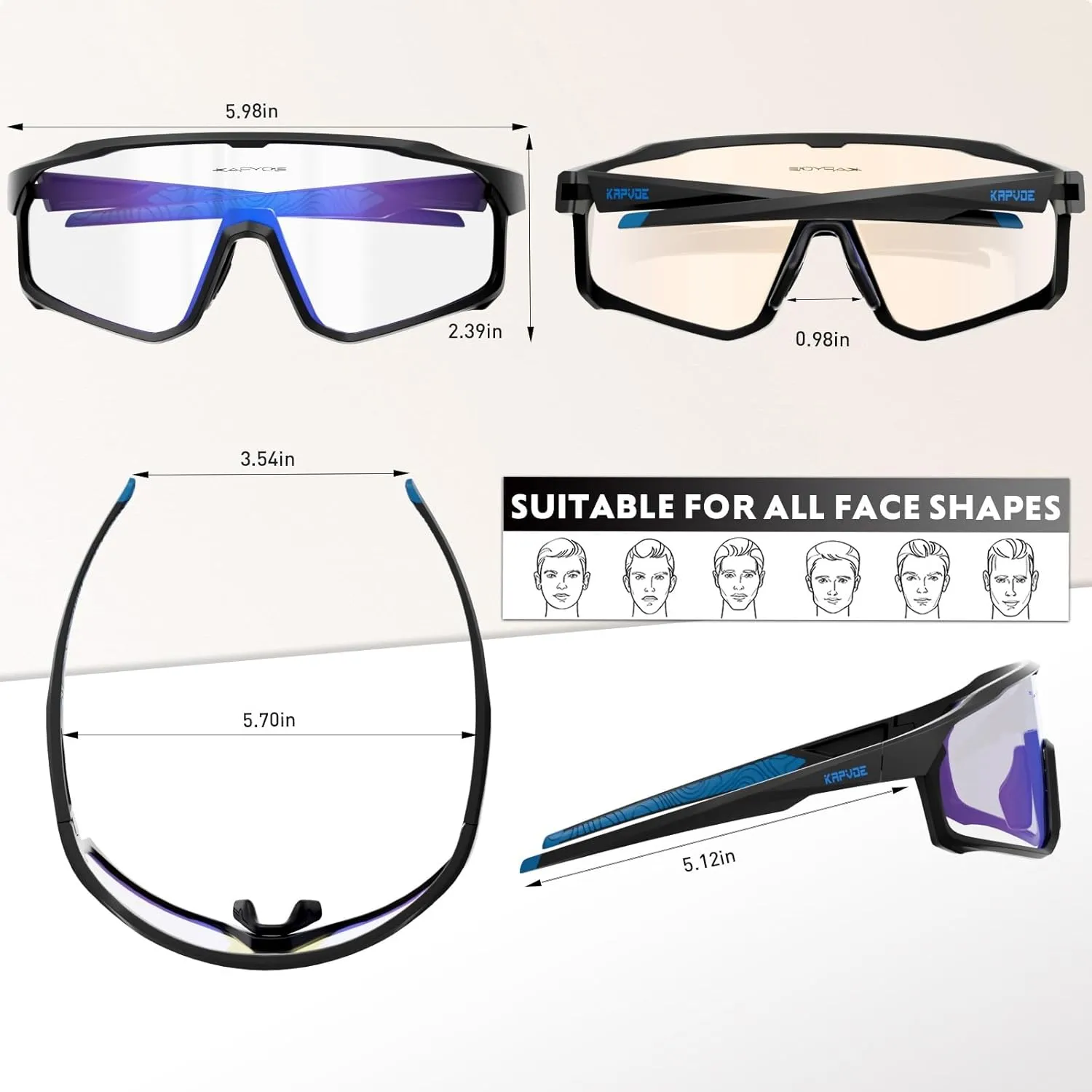 KAPVOE Photochromic Cycling Glasses Men Women Clear Mountain Bike Sunglasses MTB Sports Transition Triathlon Running - K93