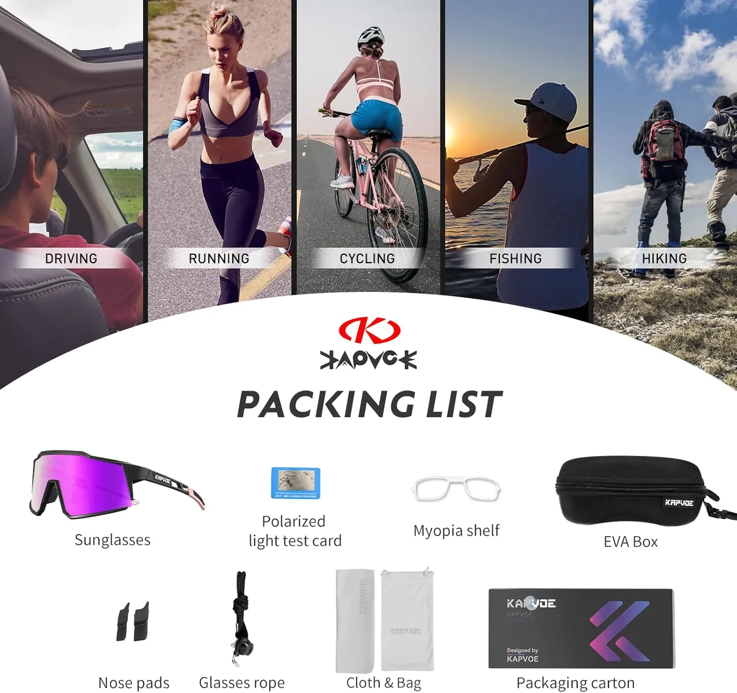 KAPVOE Polarized Glasses With 1 Lens Or 4 Lens UV Protection for Women Men Cycling Sunglasses Tr90 Frame Sports Bike K9022