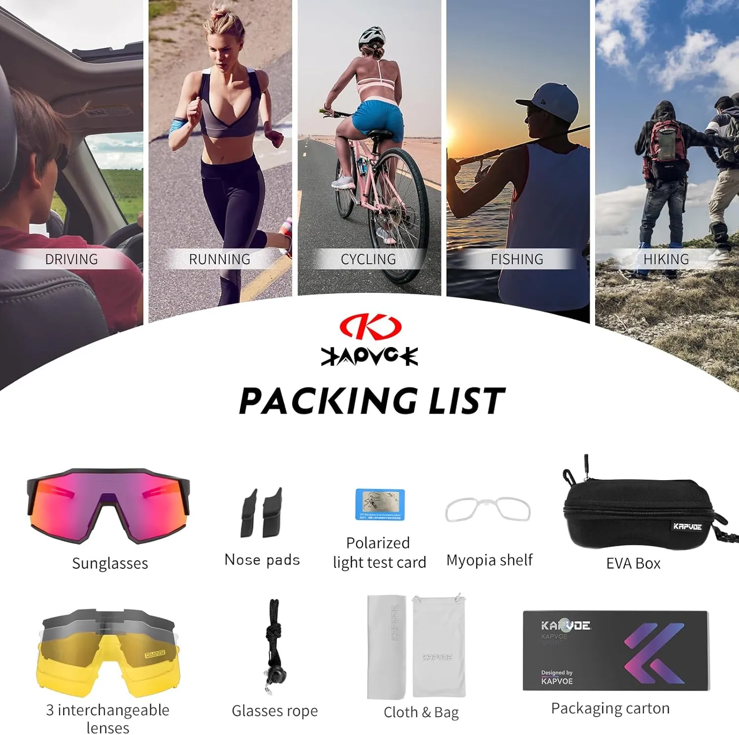 KAPVOE Polarized Glasses With 1 Lens Or 4 Lens UV Protection for Women Men Cycling Sunglasses Tr90 Frame Sports Bike K9022
