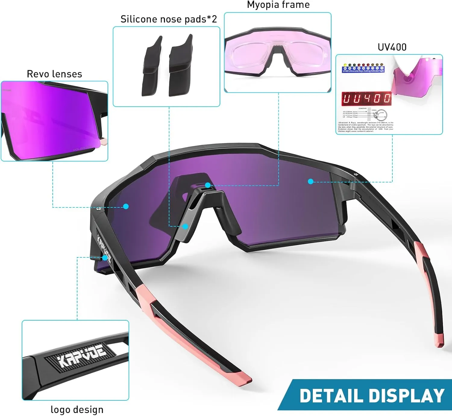 KAPVOE Polarized Glasses With 1 Lens Or 4 Lens UV Protection for Women Men Cycling Sunglasses Tr90 Frame Sports Bike K9022