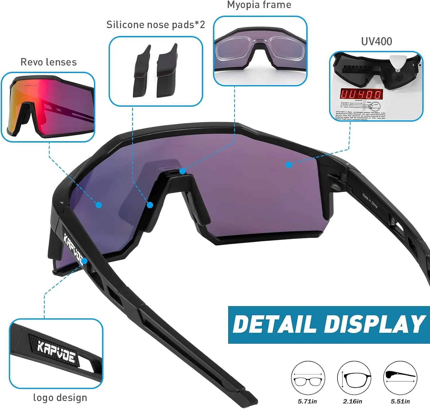KAPVOE Polarized Glasses With 1 Lens Or 4 Lens UV Protection for Women Men Cycling Sunglasses Tr90 Frame Sports Bike K9022
