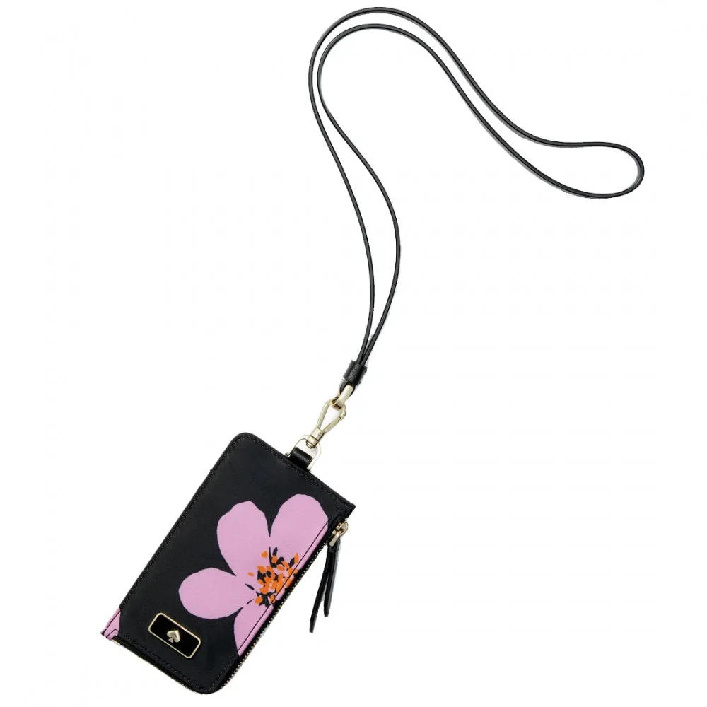 Kate Spade Dawn Grand Flora Card Case Lanyard- Black Multi