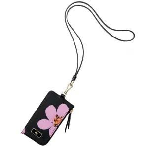Kate Spade Dawn Grand Flora Card Case Lanyard- Black Multi
