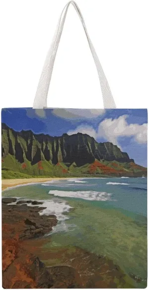 Kauai Hawaii Seashore Handbags Portable Shoulder Bag Canvas Tote Bag Unisex for Work Hiking Gym Gift