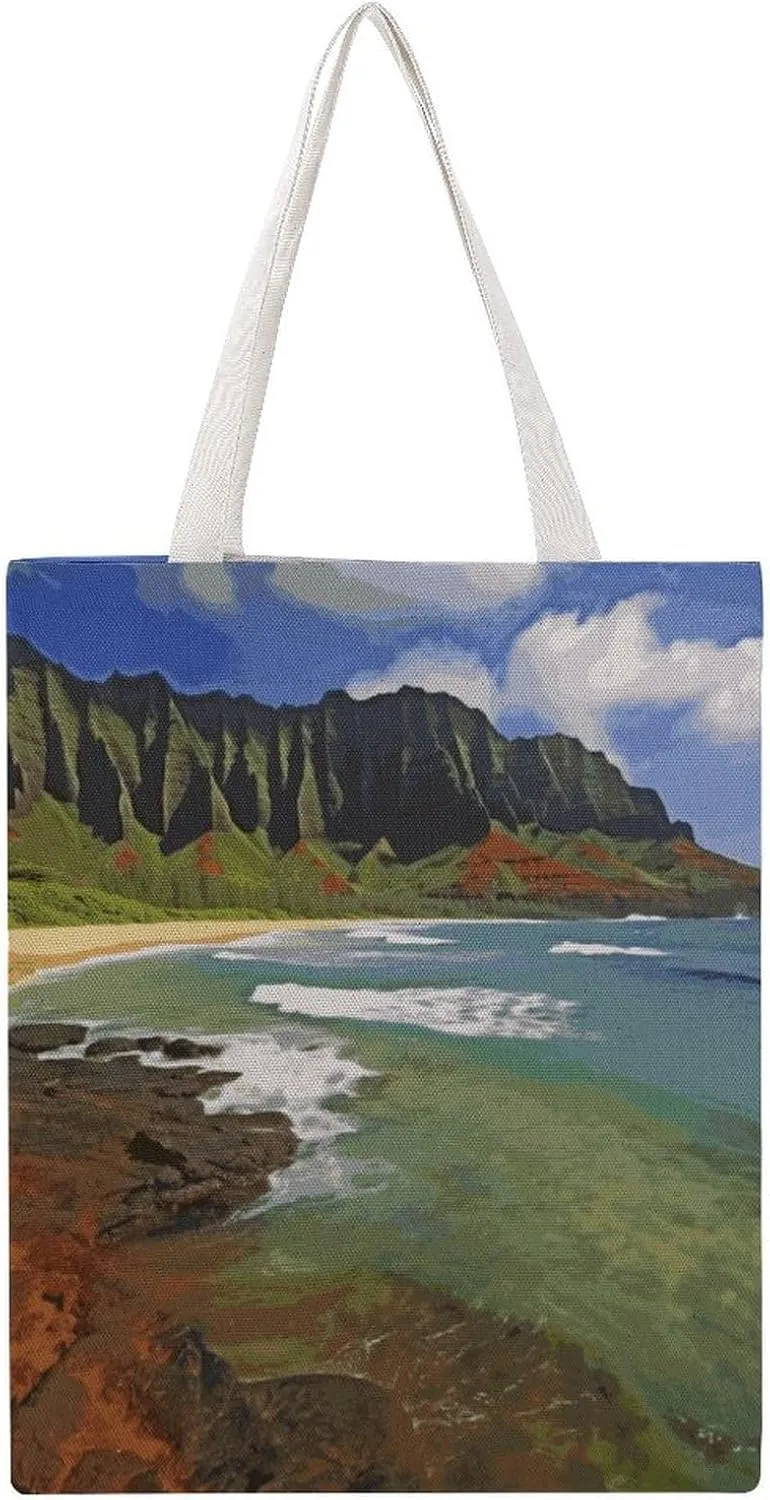 Kauai Hawaii Seashore Handbags Portable Shoulder Bag Canvas Tote Bag Unisex for Work Hiking Gym Gift