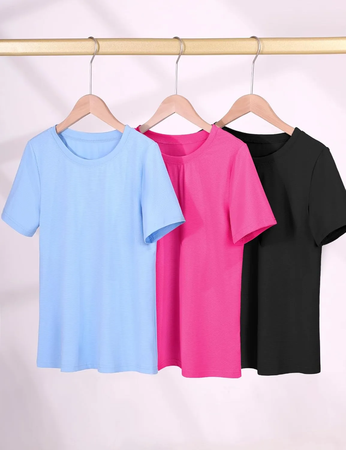 KEREDA Girls Athletic Shirts Quick Dry Short Sleeve Crew Neck T Shirts, Summer UPF 50  Tee Tops for Teen Girls 3 Pack