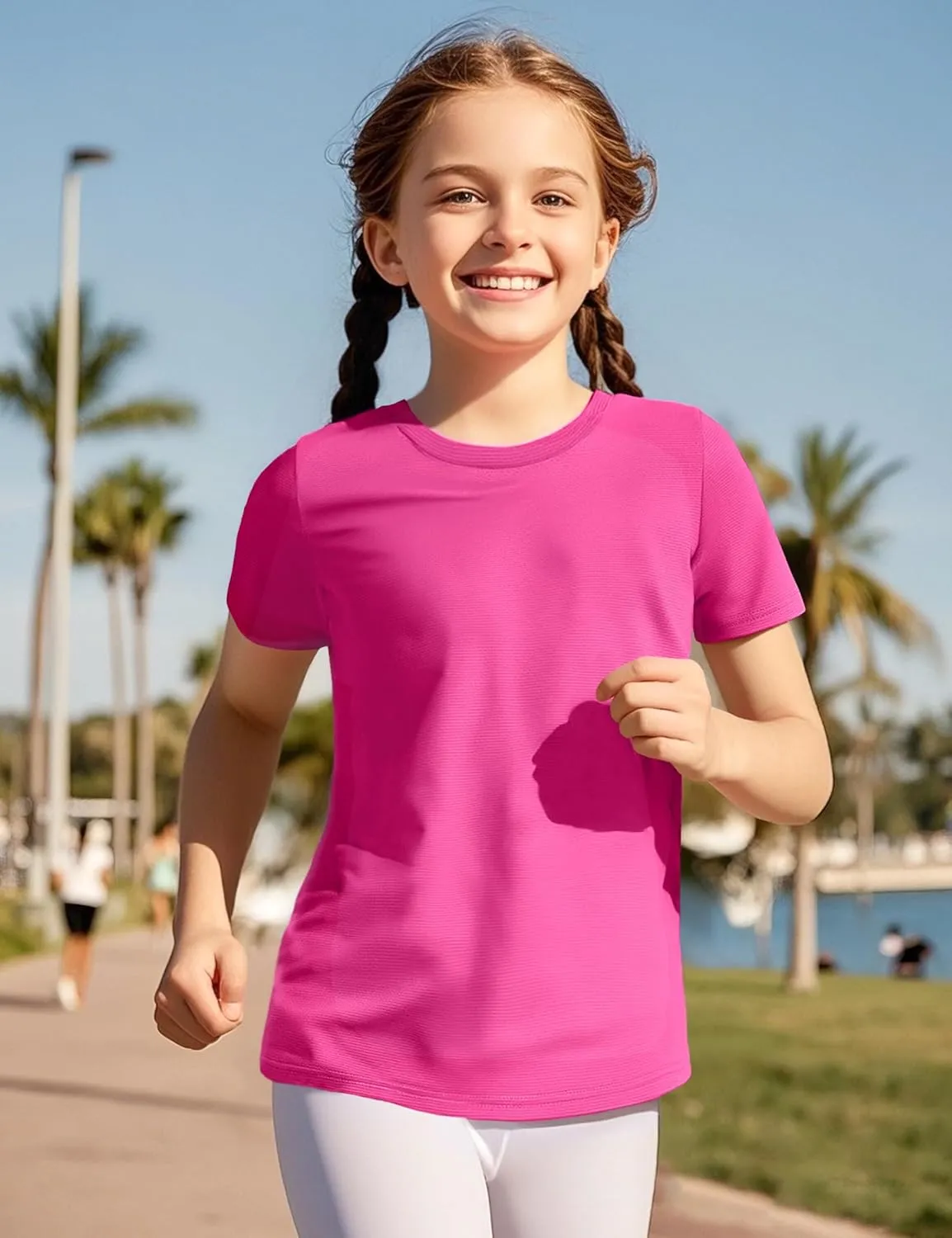 KEREDA Girls Athletic Shirts Quick Dry Short Sleeve Crew Neck T Shirts, Summer UPF 50  Tee Tops for Teen Girls 3 Pack