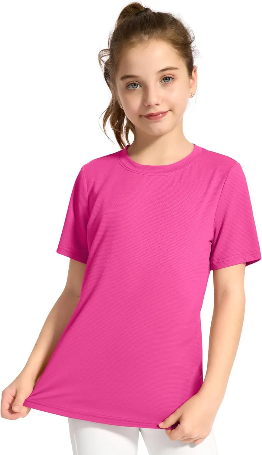 KEREDA Girls Athletic Shirts Quick Dry Short Sleeve Crew Neck T Shirts, Summer UPF 50  Tee Tops for Teen Girls 3 Pack