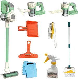 Kids Vacuum That Really Works 9Pcs Aged 3  Kids Cleaning Set for Toddlers Toy Cleaner Kids Broom and Dustpan Set Scrub Brushes Baby Boy Girl Gifts ( 950Green)