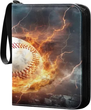 Kigai Basketball Painting Trading Card Binder with Sleeves PU Leather Holds 400 Cards,Double Sided Trading Card Folder with Zipper Collection Binder Album Book Case for Boys Girls