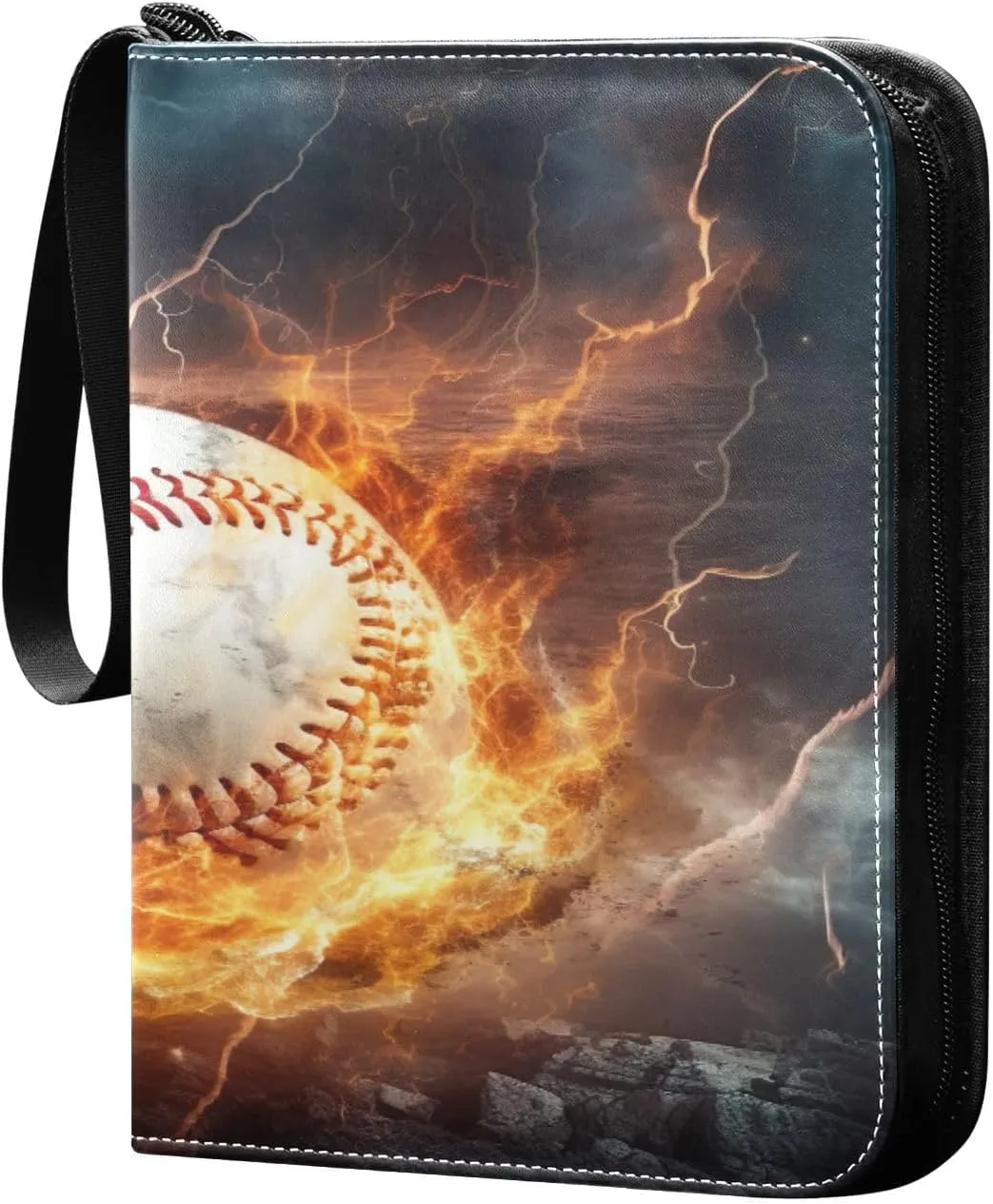 Kigai Basketball Painting Trading Card Binder with Sleeves PU Leather Holds 400 Cards,Double Sided Trading Card Folder with Zipper Collection Binder Album Book Case for Boys Girls