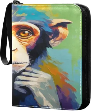 Kigai Colorful Cute Monkey Trading Card Binder with Sleeves PU Leather Holds 400 Cards,Double Sided Trading Card Folder with Zipper Collection Binder Album Book Case for Boys Girls