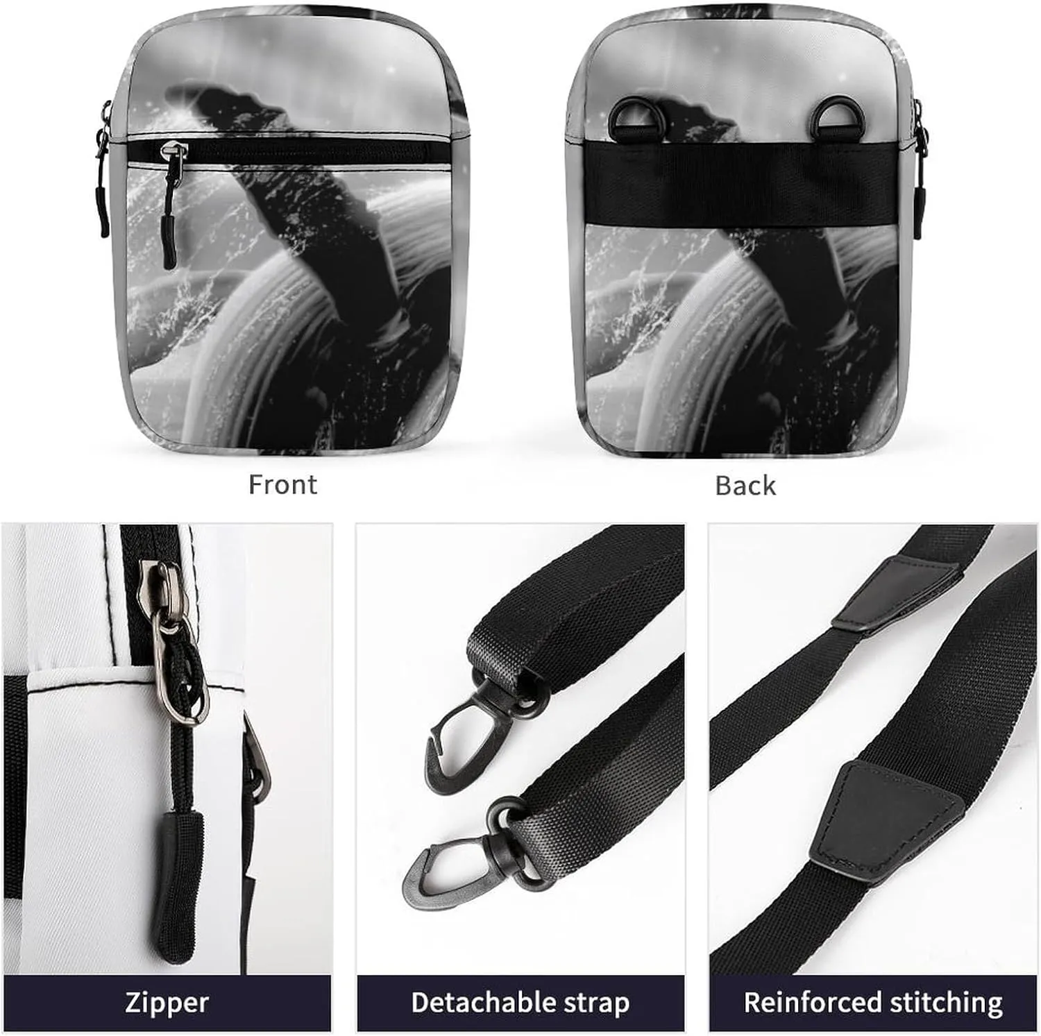 Killer Whale Jump Out Of Water Black White Galaxy Adjustable Fanny Waist Pack Pouch, Waterproof Crossbody Runners Bag Wallet for Gym Hiking Fitness Women Men 6.1 x 2.2 x 7.9 inch