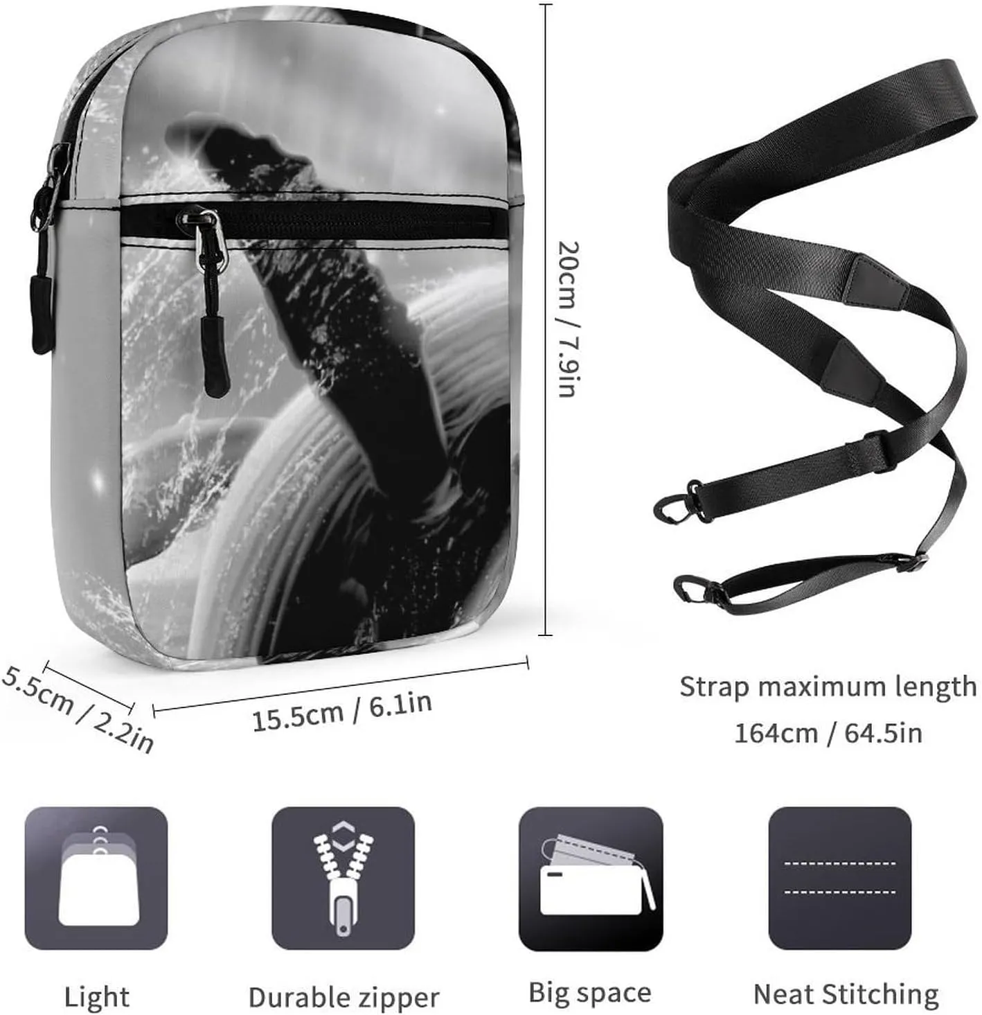 Killer Whale Jump Out Of Water Black White Galaxy Adjustable Fanny Waist Pack Pouch, Waterproof Crossbody Runners Bag Wallet for Gym Hiking Fitness Women Men 6.1 x 2.2 x 7.9 inch
