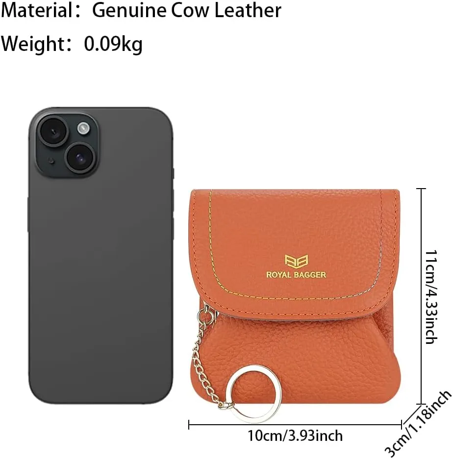 Kiss Lock Coin Purse for Women RFID Simple Card Holder with Removable Keychain Genuine Leather Storage Bag 2622 (Purple)