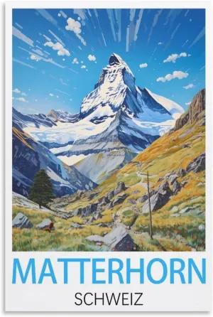 KmoNo Matterhorn Schweiz Vintage Travel Poster 20x30inch(50x75cm) Poster Decor Painting Canvas Wall Art Living Room Poster Bedroom