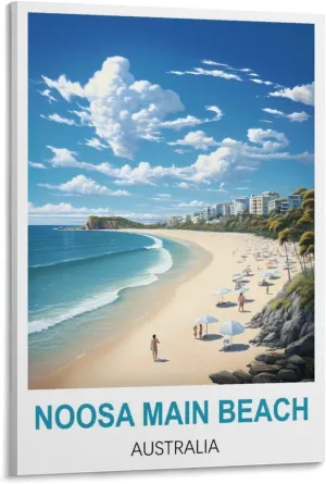 KmoNo Noosa Main Beach Australia Vintage Travel Poster 20x30inch(50x75cm) Wall Decor Painting Canvas Wall Art Living Room Poster Bedroom