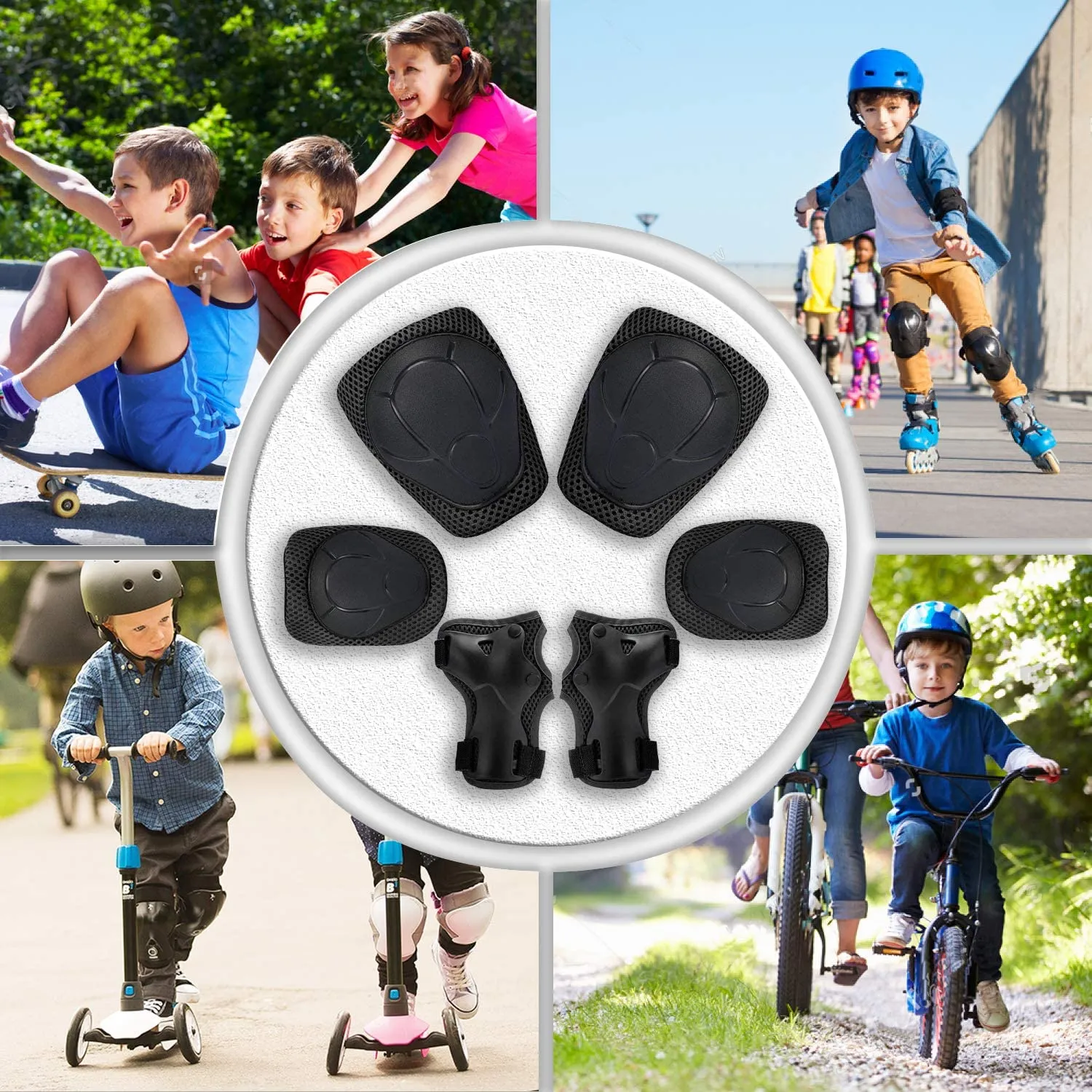 Knee Pads for Kids Knee Pads and Elbow Pads Toddler Protective Gear Set Kids Elbow Pads and Knee Pads for Girls Boys with Wrist Guards 3 in 1 for Skating Cycling Bike Rollerblading Scooter-Black M