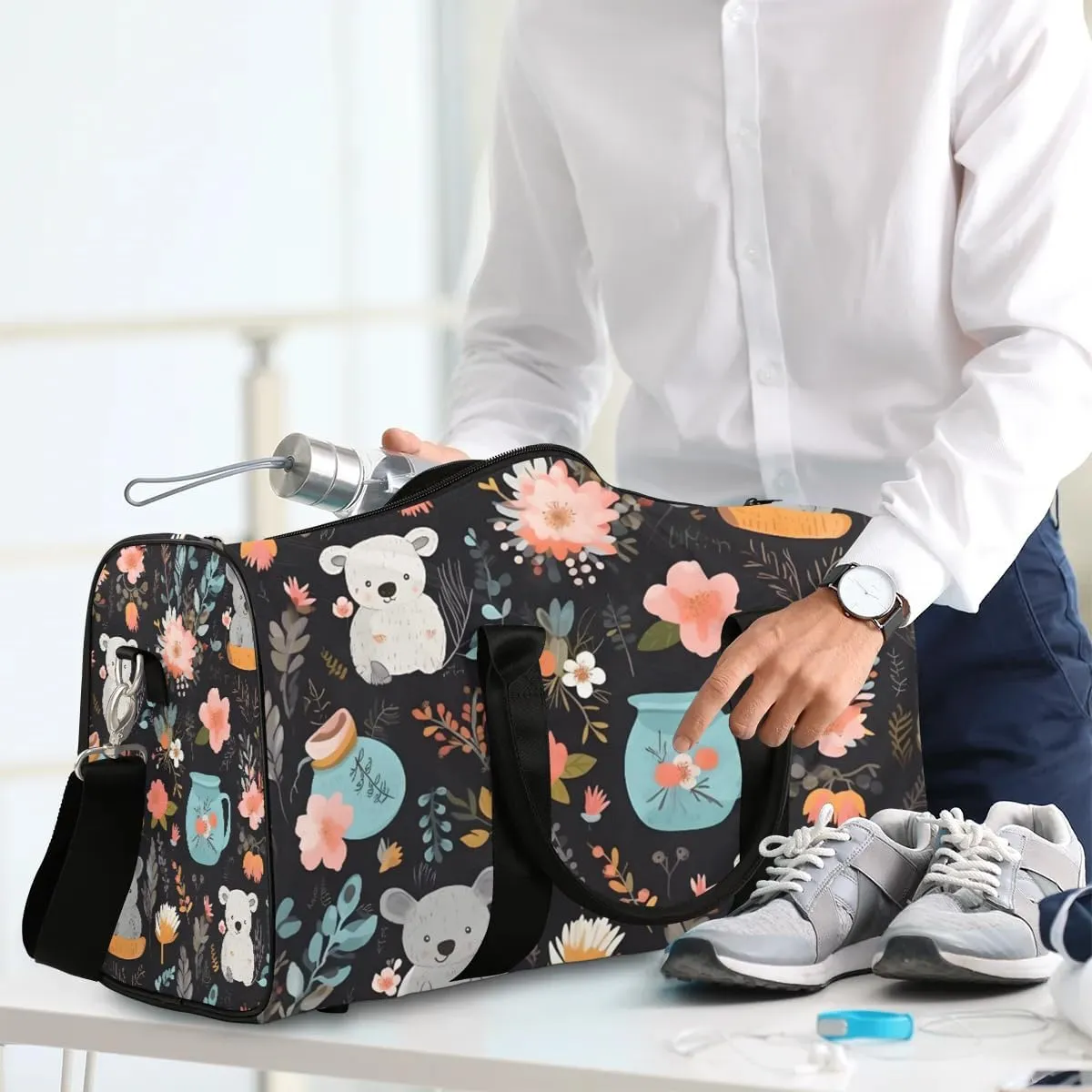 Koala Flower Travel Duffel Bag for Women Men Waterproof Foldable Overnight Weekender Bag Large Capacity Sports Gym Bag