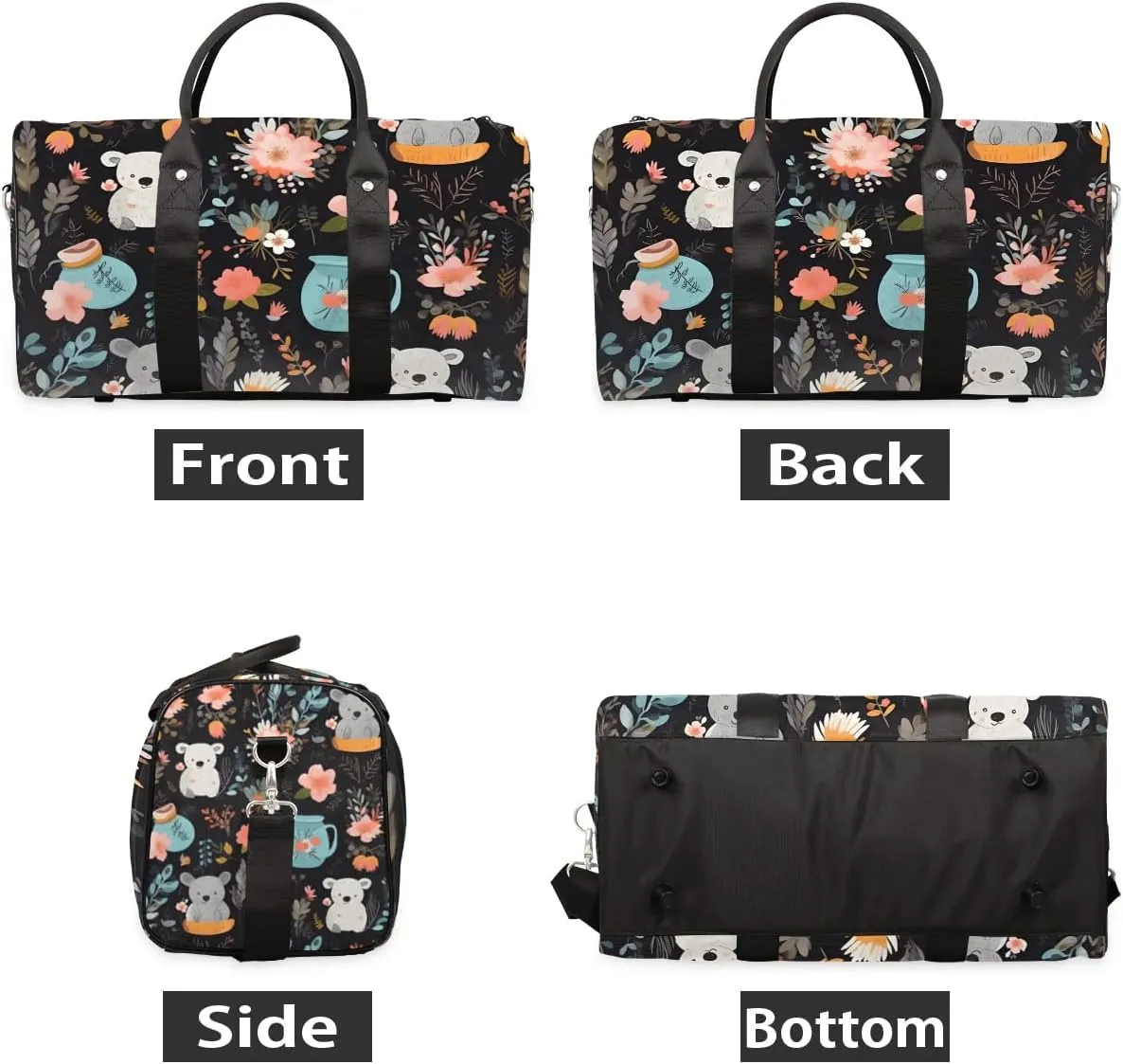 Koala Flower Travel Duffel Bag for Women Men Waterproof Foldable Overnight Weekender Bag Large Capacity Sports Gym Bag
