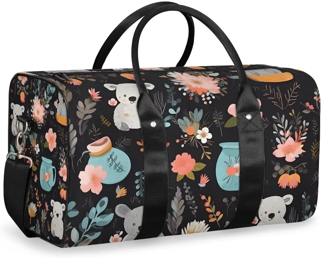Koala Flower Travel Duffel Bag for Women Men Waterproof Foldable Overnight Weekender Bag Large Capacity Sports Gym Bag