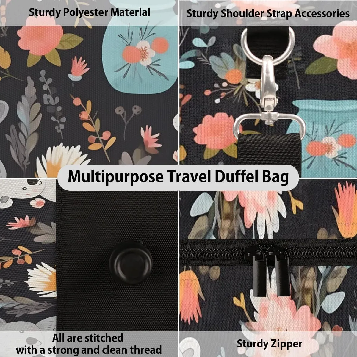 Koala Flower Travel Duffel Bag for Women Men Waterproof Foldable Overnight Weekender Bag Large Capacity Sports Gym Bag