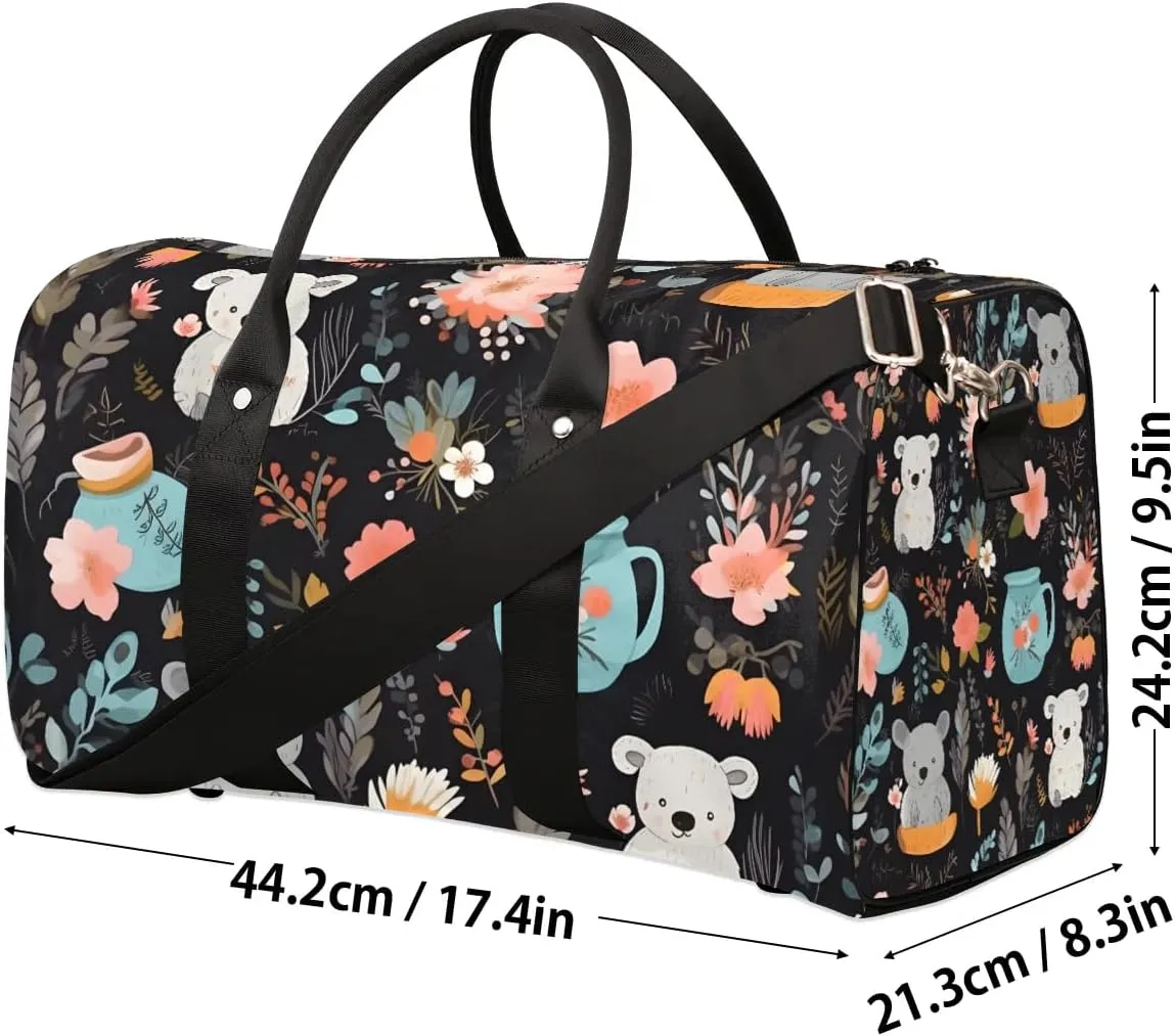 Koala Flower Travel Duffel Bag for Women Men Waterproof Foldable Overnight Weekender Bag Large Capacity Sports Gym Bag